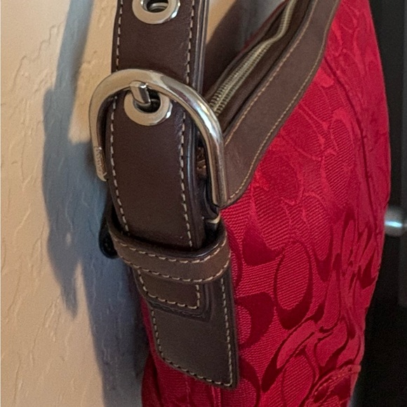 Coach Red with Brown Leather Shoulder Bag - Picture 6 of 8